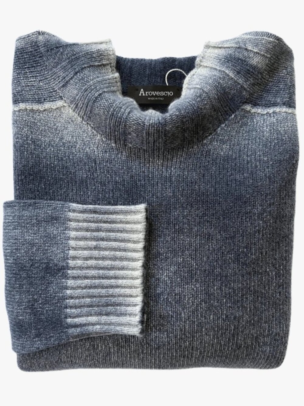 Arovescio NWOT Crew Neck Cashmere Wool Sweater Size 54 US XL Gradient Blue Italy